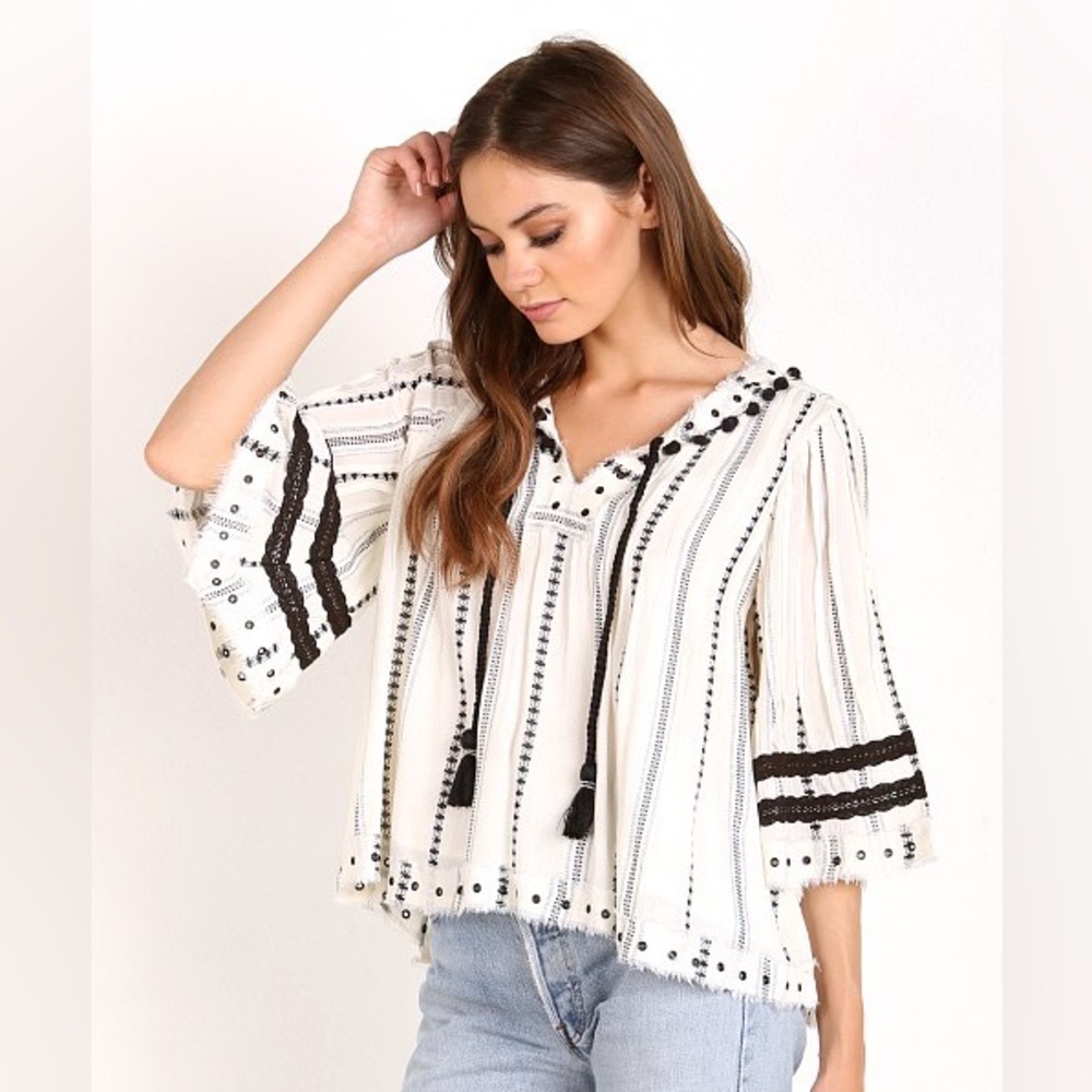 Tularosa Huxley Top Ivory Striped Tribal Size L